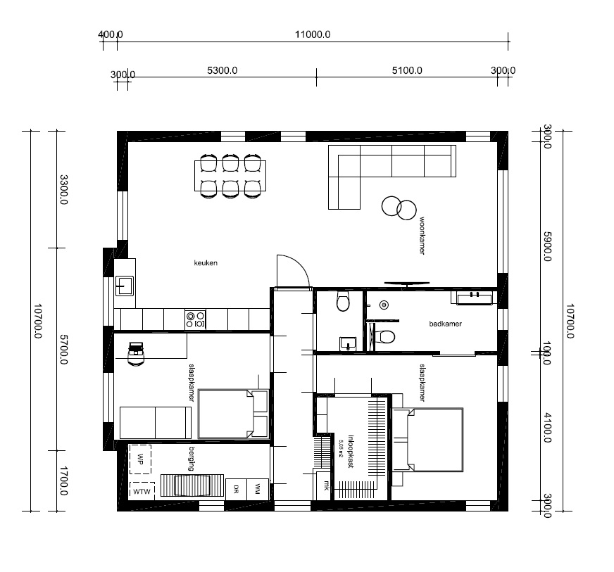 Mc-Home kleine bungalow alles gelijkvloers plat dak energiearm B60