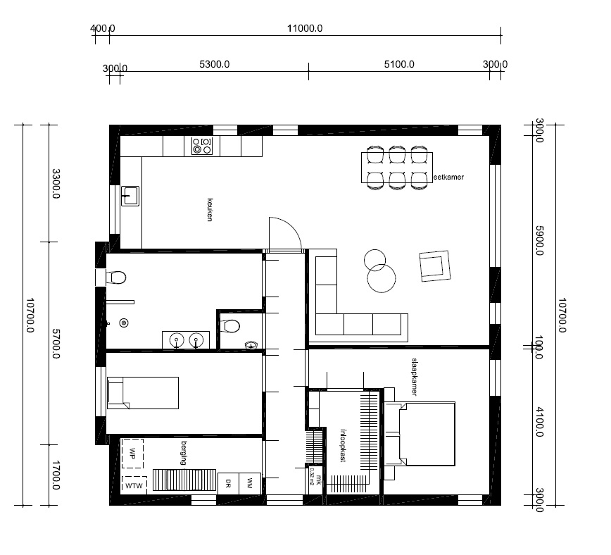 Mc-Home kleine bungalow alles gelijkvloers plat dak energiearm B60