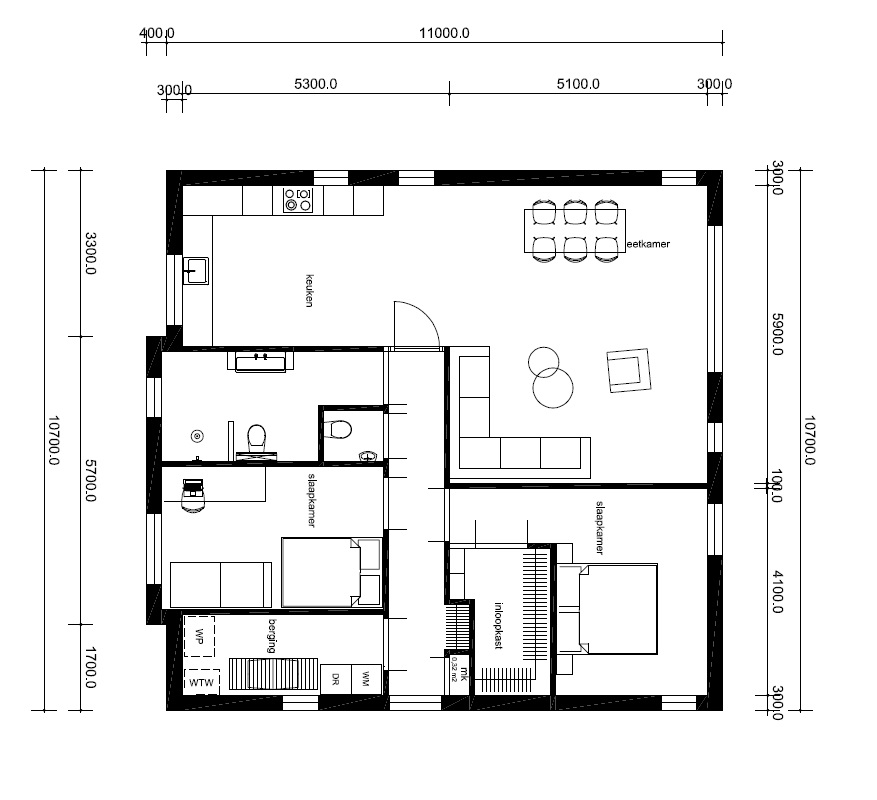 Mc-Home kleine bungalow alles gelijkvloers plat dak energiearm B60