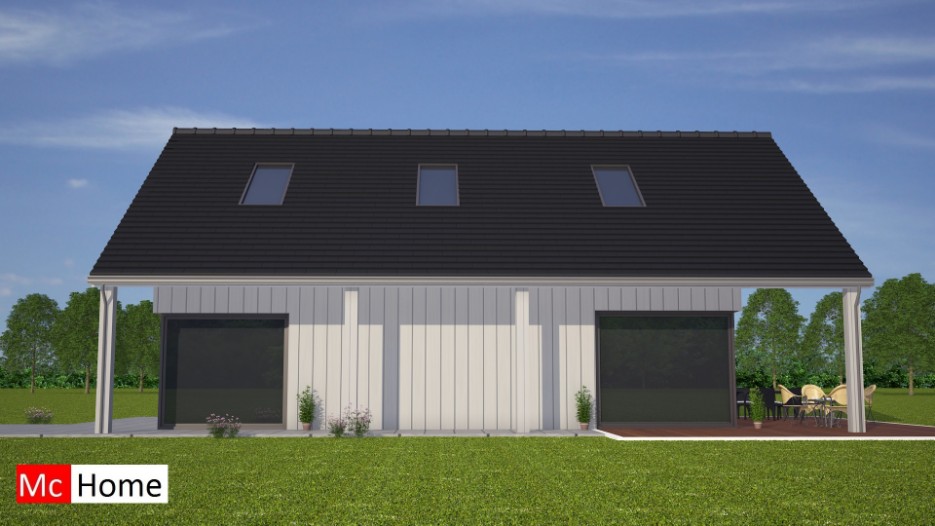 Mc-Home.nl K18 v1 modern landhuis schuurwoning met veel glas en kap energieneutraal  aardbevingsbestendig staalframebouw