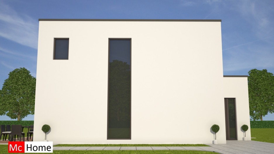 moderne woningontwerpen bij Mc-Home.nl strakke kubistische woningen en villa's onder architectuur gebouwd in prefab staalframebouw  