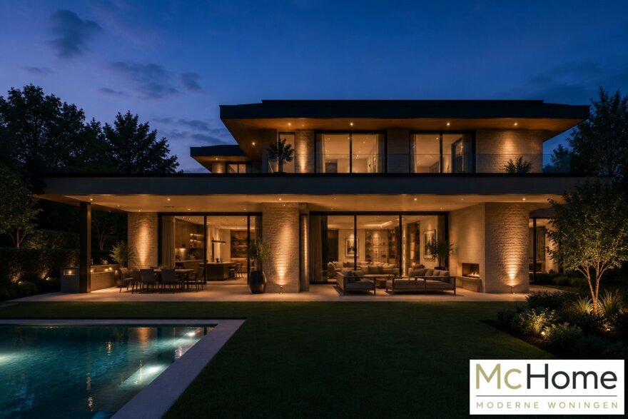 Frank Lloyd Wright geïnspireerde kubistische villa M-164 met plat dak en royale dakoverstekken