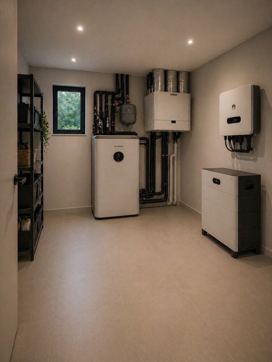 Modern interieur van kubistische woning M-391 met leefkeuken en grote glaspartijen
