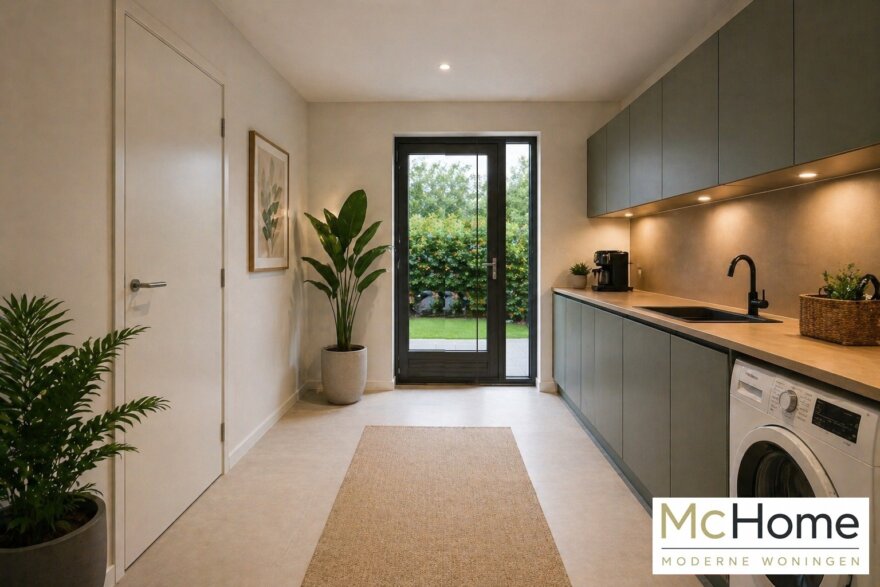 Interieur-inspiratie voor moderne levensloopbestendige bungalow B-136 met strakke architectuur, grote raampartijen en energiezuinige staalframebouw uitvoering van MC-Home