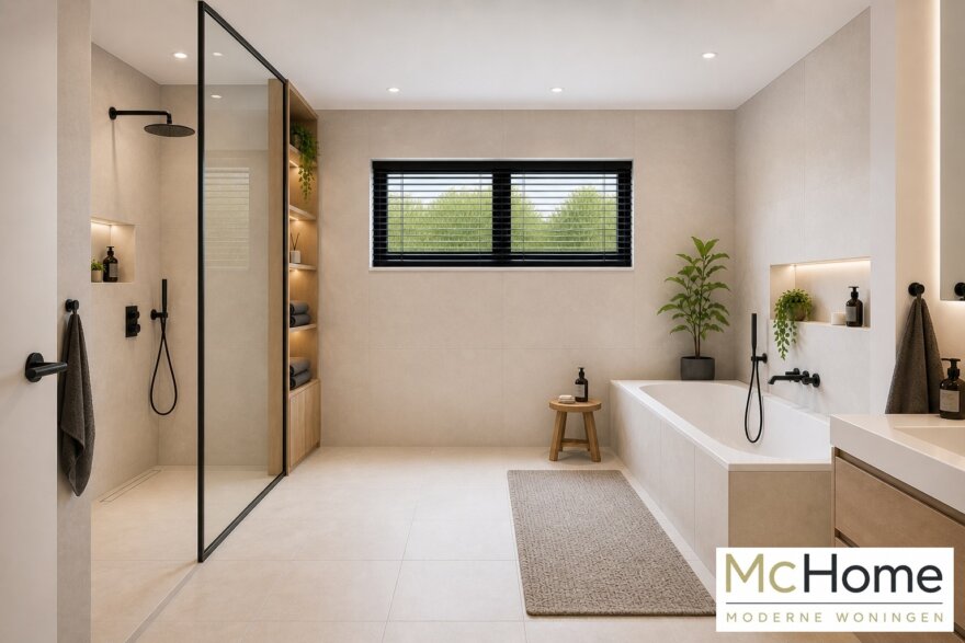 Interieur-inspiratie voor moderne levensloopbestendige bungalow B-136 met strakke architectuur, grote raampartijen en energiezuinige staalframebouw uitvoering van MC-Home