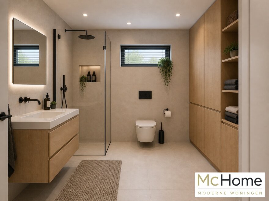 Interieur-inspiratie voor moderne levensloopbestendige bungalow B-136 met strakke architectuur, grote raampartijen en energiezuinige staalframebouw uitvoering van MC-Home