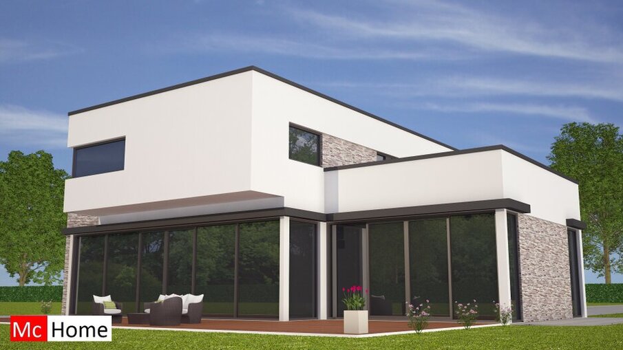 M103 v2 MC-HOME luxe moderne kubistische villa met natuursteen en gestuukte gevels energieneutraal in staalframebouw 