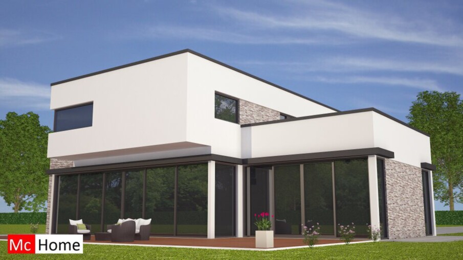 M103 v2 MC-HOME luxe moderne kubistische villa met natuursteen en gestuukte gevels energieneutraal in staalframebouw 