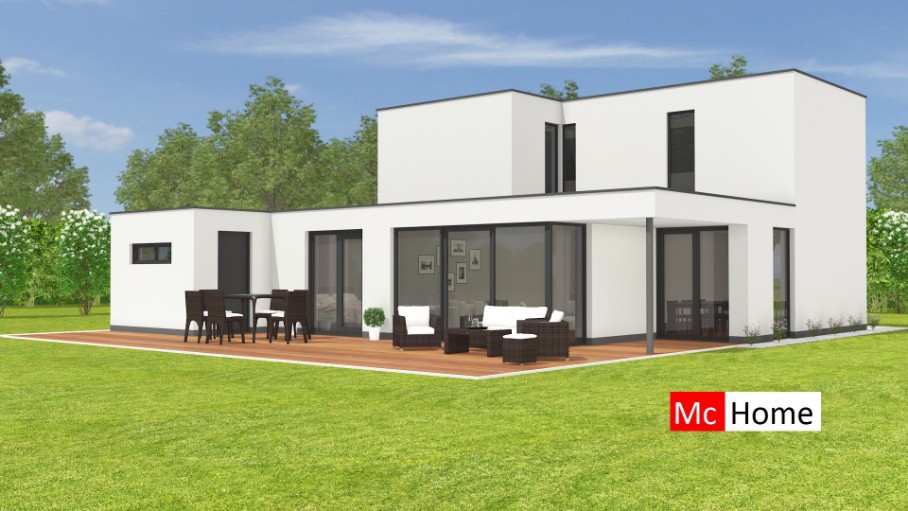 M374 v1 McHome Platdak Bungalow alles beneden slapen badkamer kleine etage staalframebouw Nederland