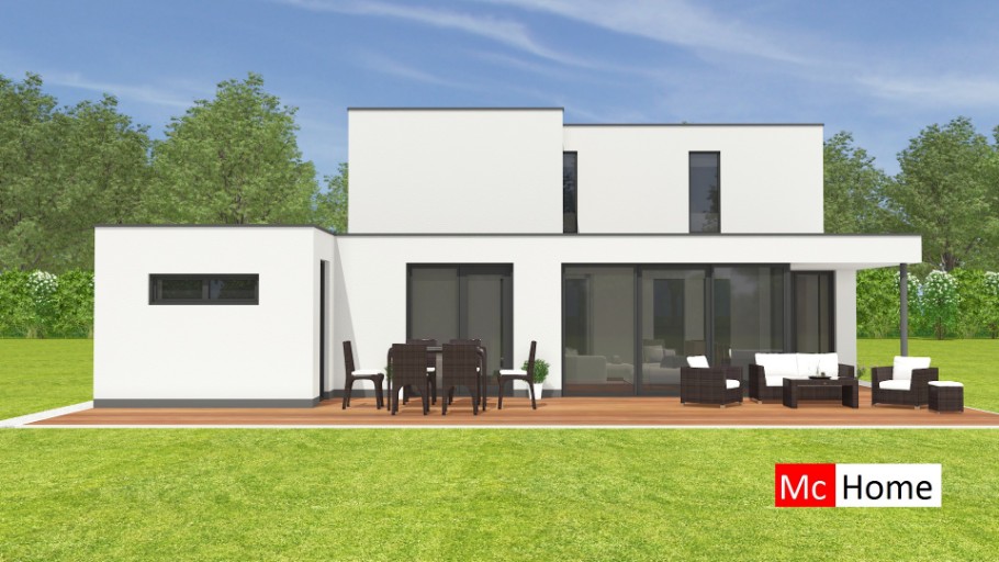 M374 v1 McHome Platdak Bungalow alles beneden slapen badkamer kleine etage staalframebouw Nederland