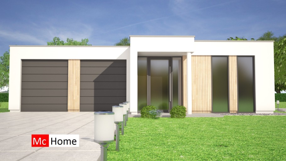 Mc-Home B144 moderne bungalow veel glas overdekt terras  Staalframebouw Nederland