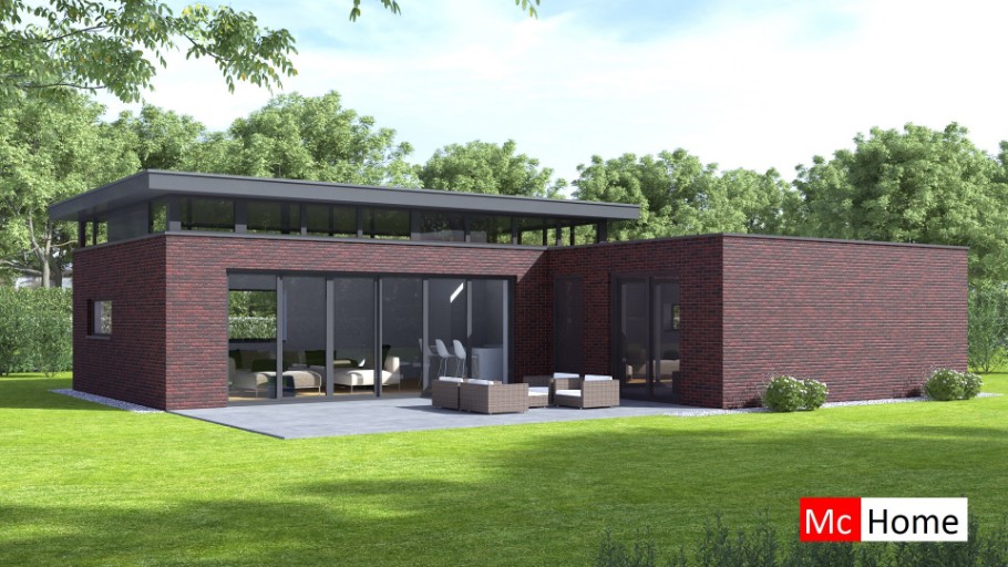 Mc-Home B179 bunaglow met plat dak en veel licht staalframebouw Nederland 