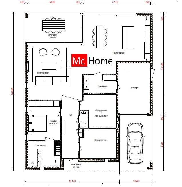 Mc-Home B69 Moderne onderhoudsvrije bungalow met garage en overdekt terras