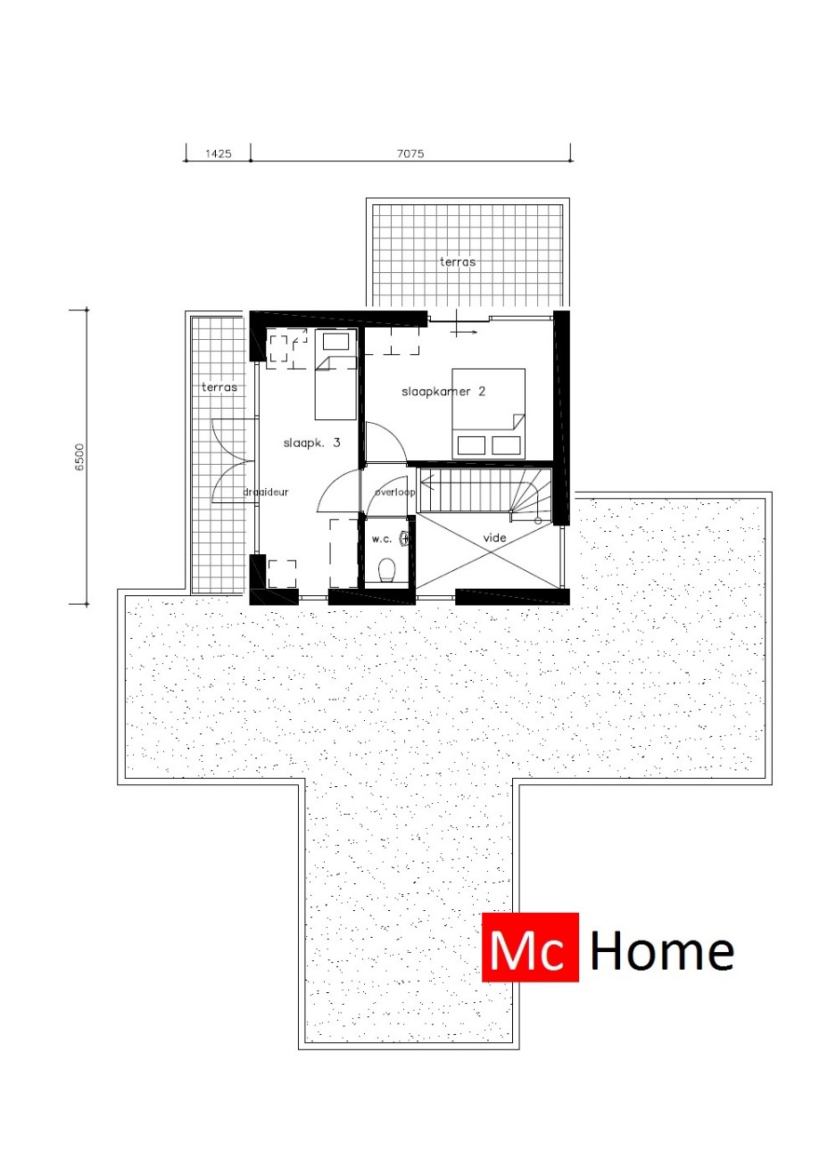 Mc-Home M370 levensloopbestendige bungelaow kleine verdieping ATLANTA MBS staalframebouw 
