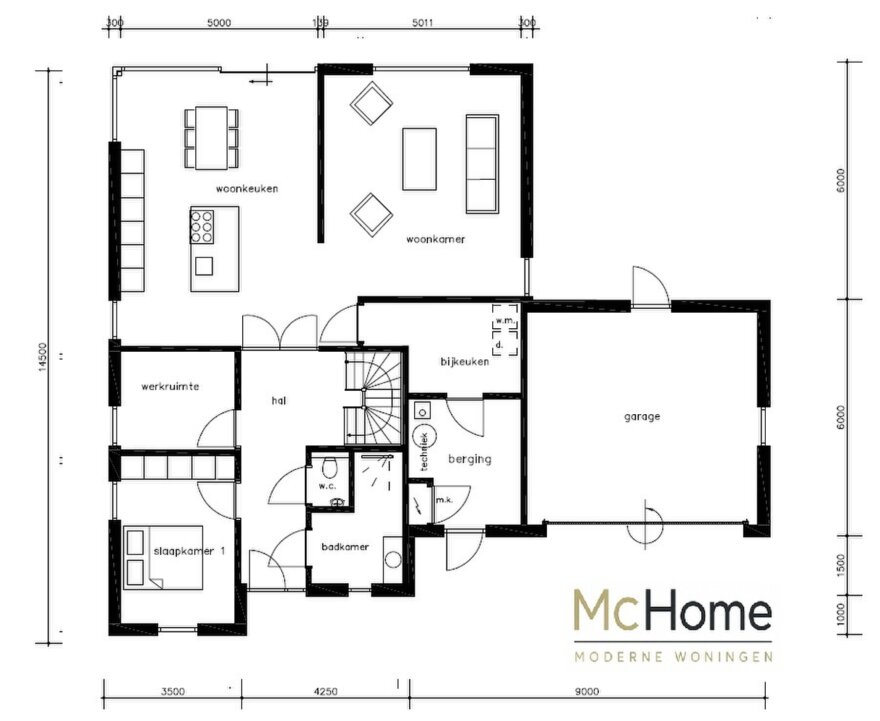 plattegrond en indeling moderne levensloopbestendige kubistische woning M-391