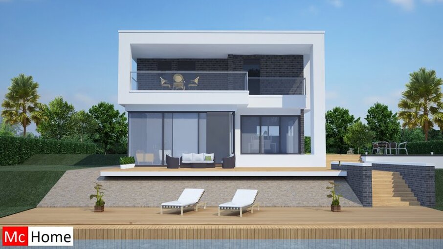 Mc-Home M66 Moderne kubistische watervilla met v eel glas en terrassen