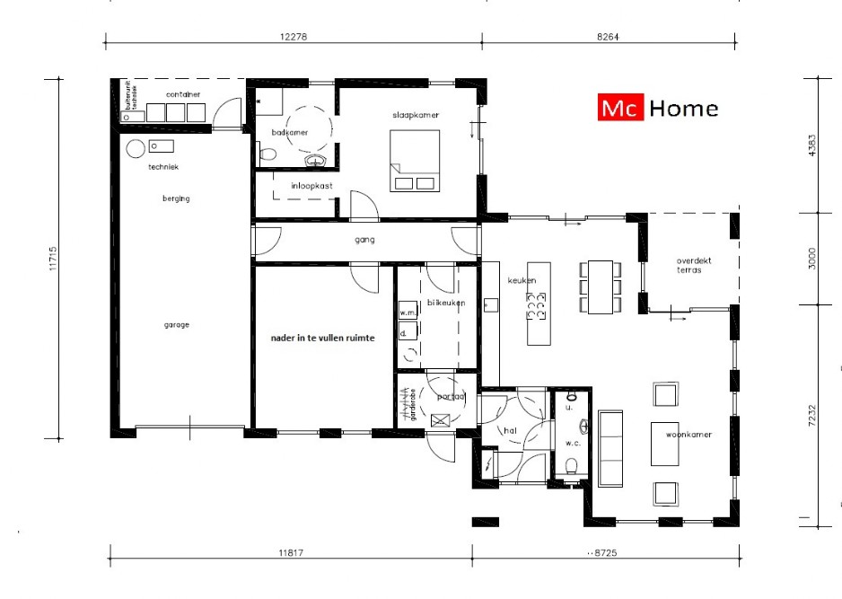 Mc-Home levensloop en rolstoel bestendige woningen ontwerp B172 in ATLANTA MBS staalframe bouwsysteem 