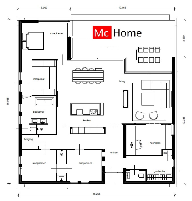 Mc-Home moderne kubistische bungalow onder architectuur plat dak alles op begane grond B42