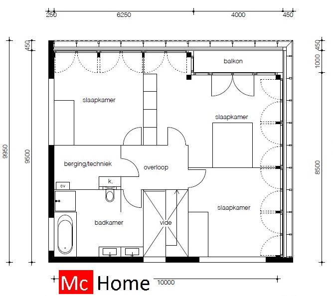 Mc-Home moderne kubistische woningbouw ontwerp M95 veel kozijnen en glas lamellen beschaduwing