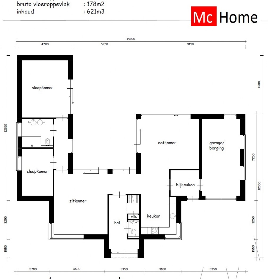 Mc-Home type bungalow 192 modern circulair energiearm  bouwsysteem