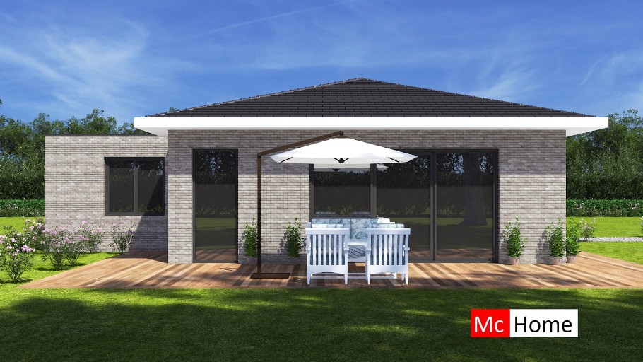 Mc-Home.nl B158 Nieuwbouw bungalow  hellend dak met kap Staalframebouw Nederland 