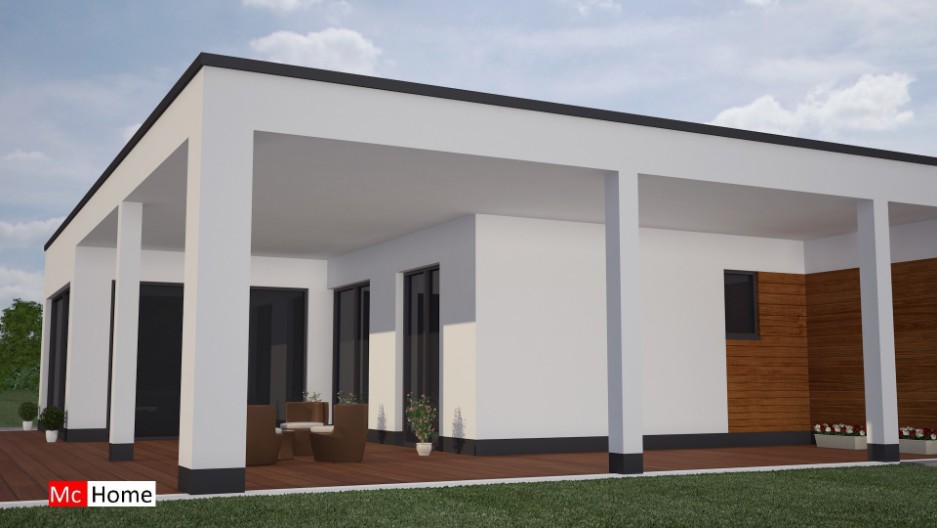 Mc-Home.nl B22 moderne bungalow levensloopbestendige woning bouwen met groot overdekt terras staalframebouw 