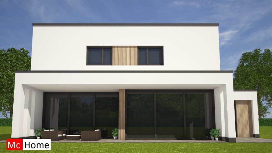 Mc-Home.nl M121 moderne kubistische woning met overdekt terras en veel glas bouwen in Limburg
