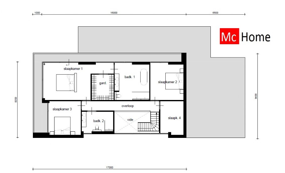 Mc-Home.nl M382 moderne kubistische woning met Staalframe bouwconstructie