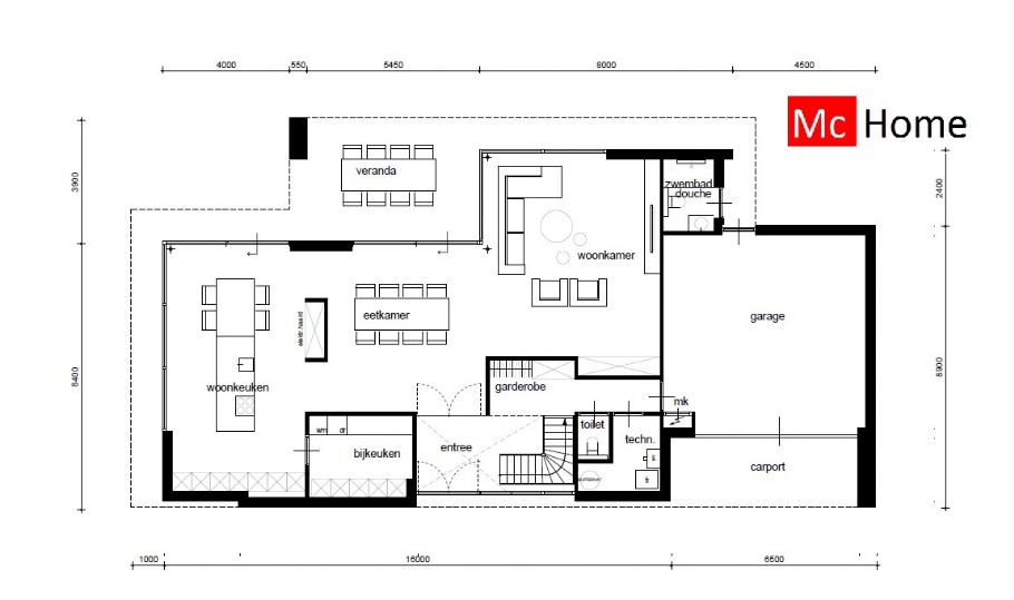 Mc-Home.nl M382 moderne kubistische woning met Staalframe bouwconstructie