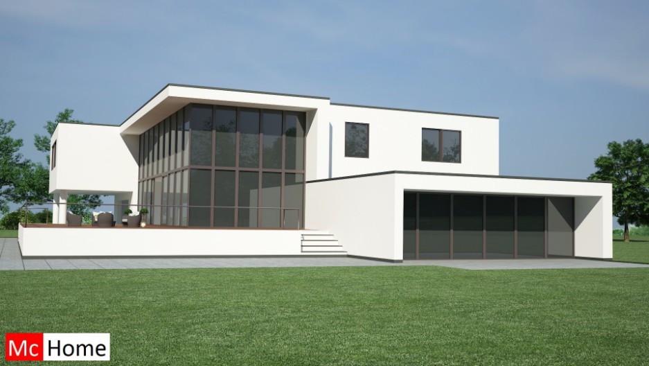 Mc-Home.nl M51 moderne kubistische villa met veel glas bouwen aanleunwoning voor 2 gezinnen  inwonend ouders studerende en kinderen