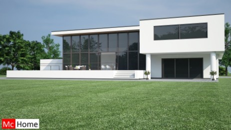 Mc-Home.nl M51 moderne kubistische villa met veel glas bouwen aanleunwoning voor meedere gezinnen ouders en kinderen