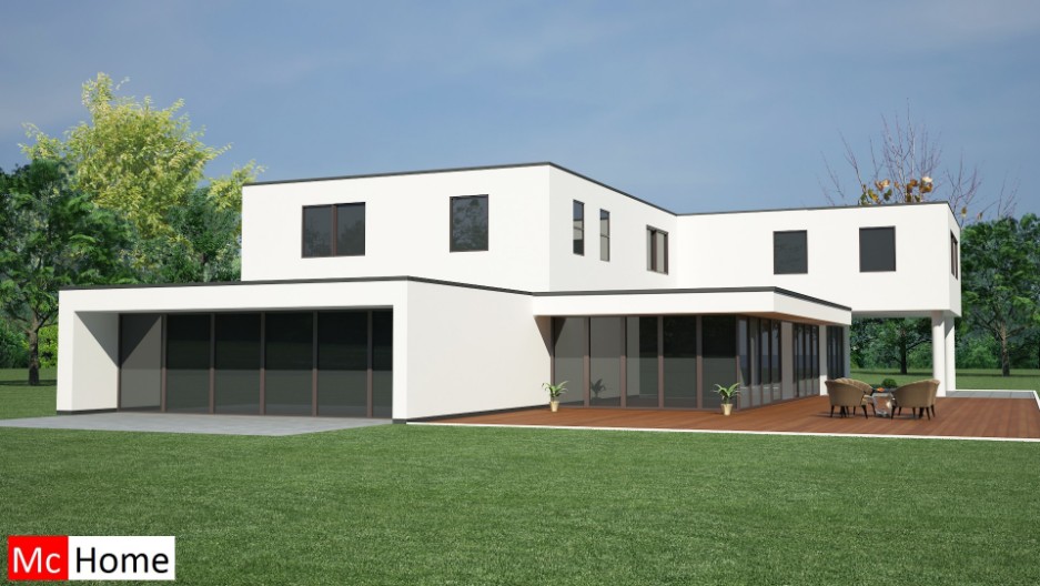 Mc-Home.nl M52 moderne kubistische villa met veel glas bouwen aanleunwoning voor meedere gezinnen ouders en kinderen