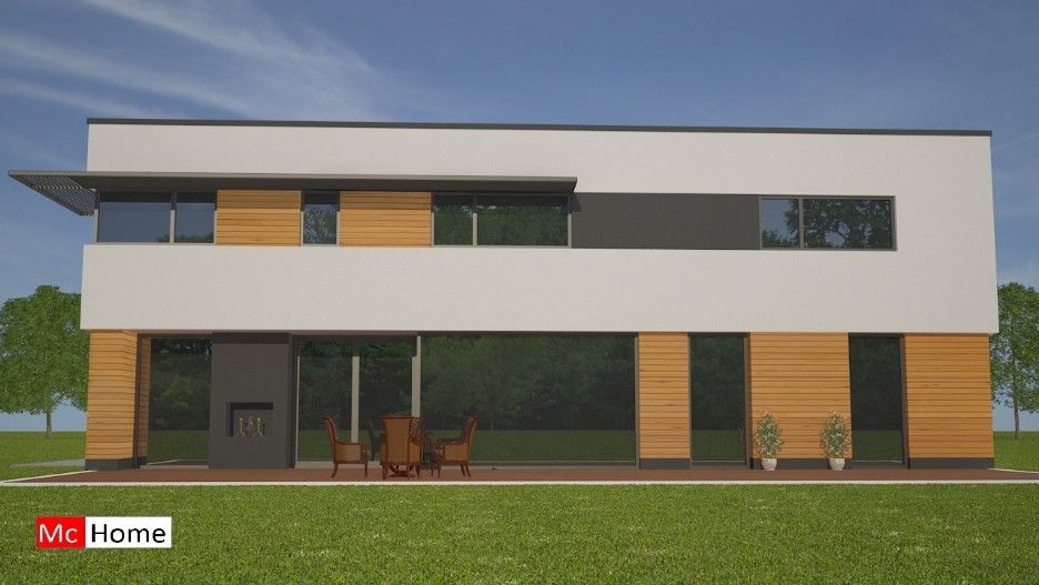 Mc-Home.nl M82 moderne villa bouwen met plat dak en veel glas passief en staalframebouw energieneutraal