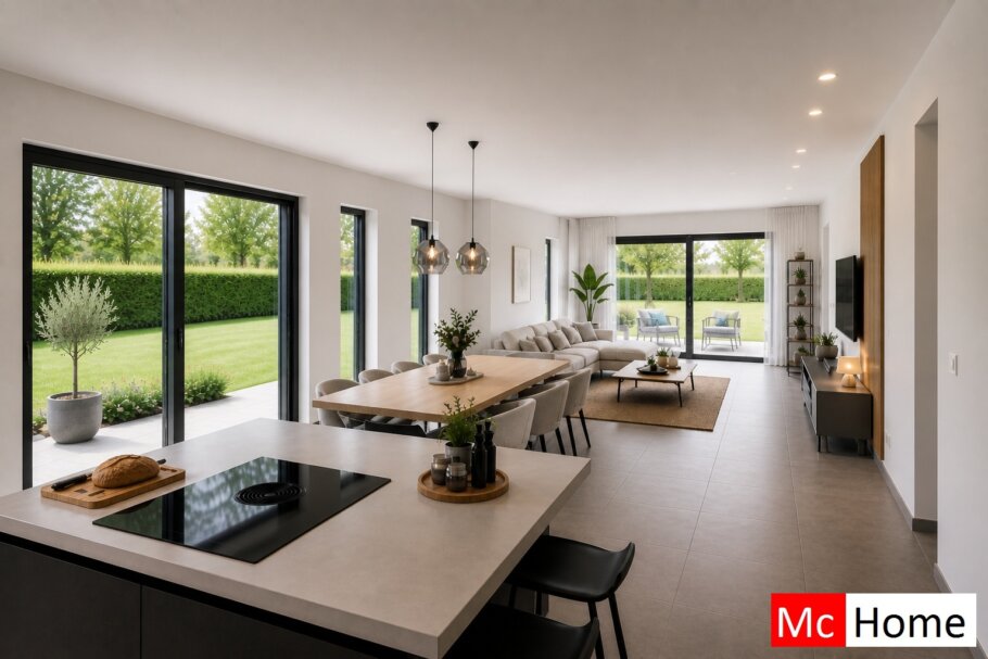 Onderhoudsarme gelijkvloerse bungalow met licht hellend dak en moderne houten gevelbekleding