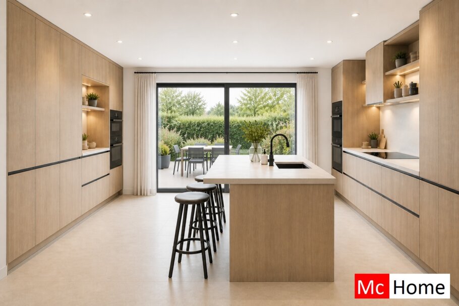 Onderhoudsarme gelijkvloerse bungalow met licht hellend dak en moderne houten gevelbekleding
