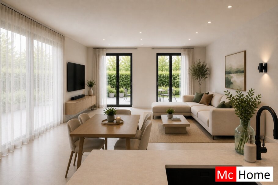 Onderhoudsarme gelijkvloerse bungalow met licht hellend dak en moderne houten gevelbekleding