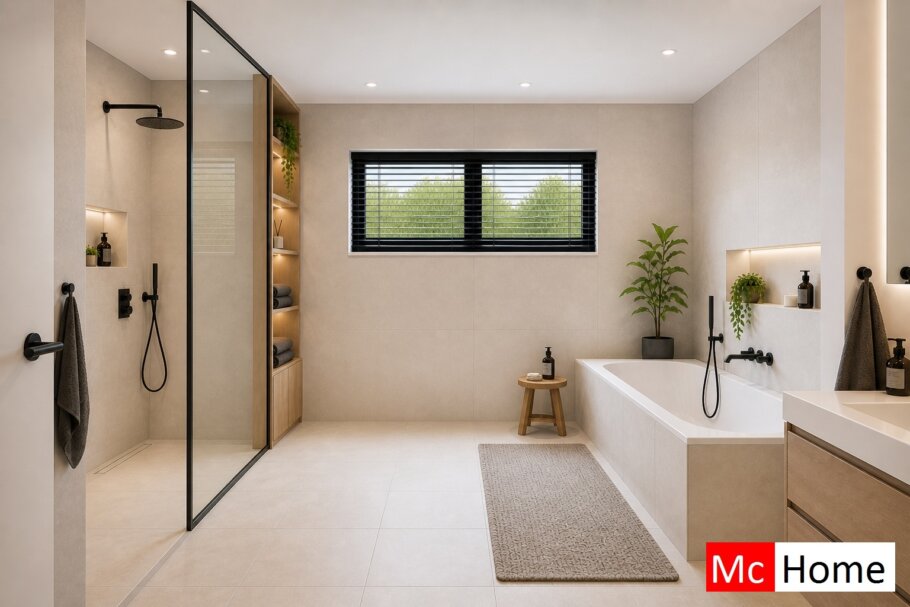 Onderhoudsarme gelijkvloerse bungalow met licht hellend dak en moderne houten gevelbekleding