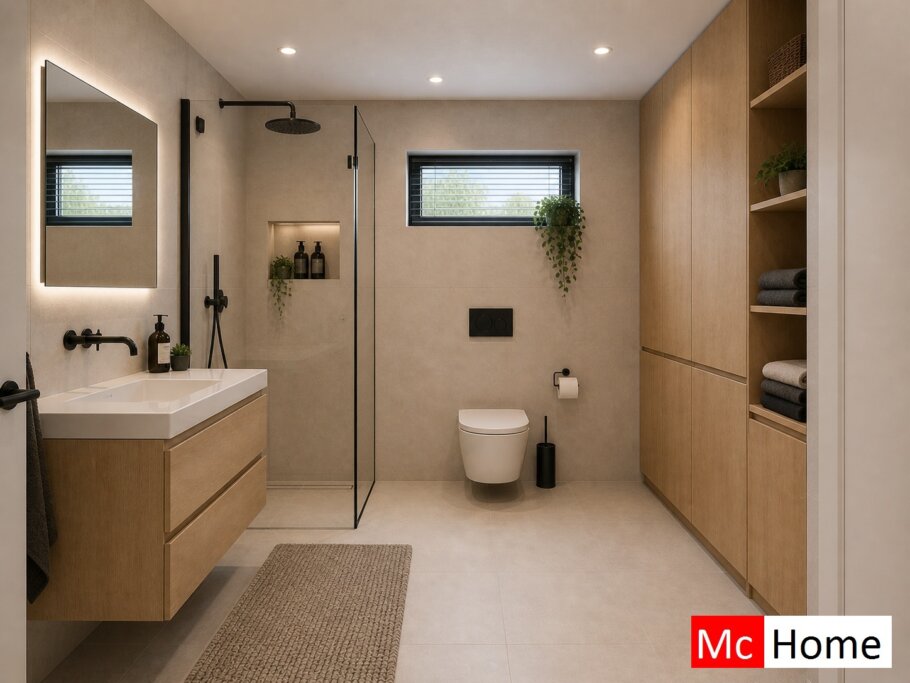 Onderhoudsarme gelijkvloerse bungalow met licht hellend dak en moderne houten gevelbekleding