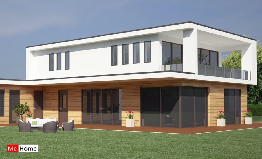 Mc-Home.nl M21 eigentijdse moderne villa met plat dak,  atelier of kantoor passief gebouwd in staalframe