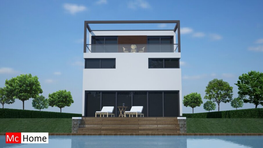Mc-Home.nl M70 kubuswoning watervilla passief gebouwd aardbevingbestendig in staalframebouw