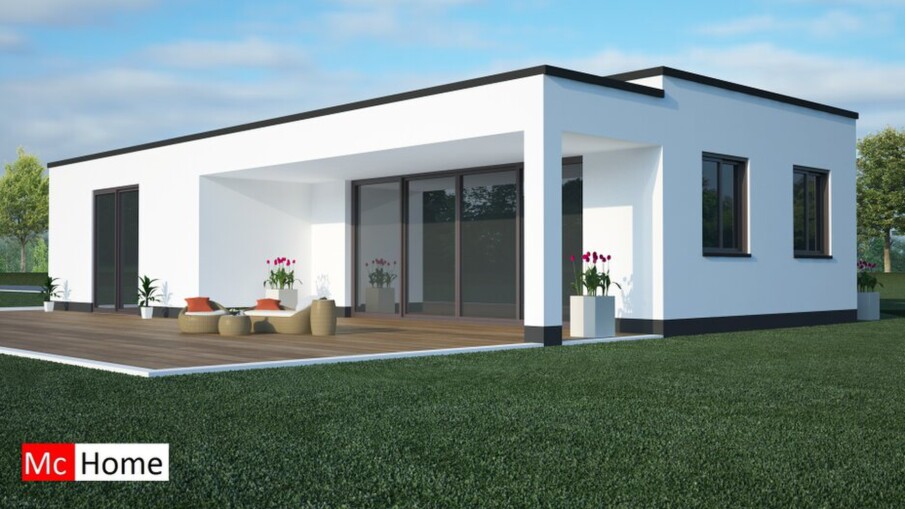 Mc-Home.nl B8 gelijkvloerse bungalow alles slaapkamer en badkamer beneden staalframebouw moderne bouw