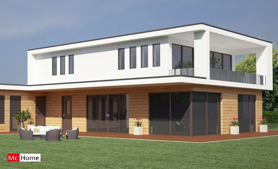 Mc-Home.nl M21 eigentijdse moderne villa met plat dak,  atelier of kantoor passief gebouwd in staalframe
