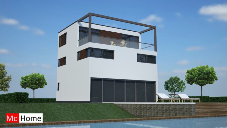 Mc-Home.nl M70 kubuswoning watervilla passief gebouwd aardbevingbestendig in staalframebouw