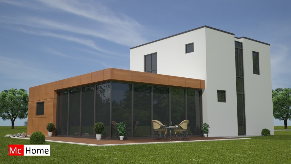 Mc-home.nl B21 nieuwe moderne woning bouwen gelijkvloers wonen met gastenverblijf in verdieping energieneutraal staalframebouw of traditioneel
