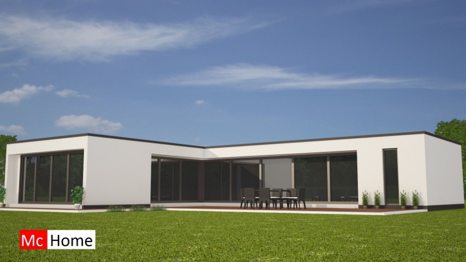 Mc-home.nl B28 ruime moderne bungalow met plat dak en veel glas energieneutraal in staalframebouw 