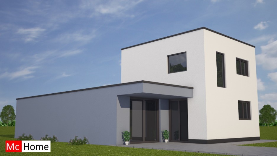 Mc-home.nl M83 moderne huis bouwen gelijkvloers met verdieping en overdekt terras