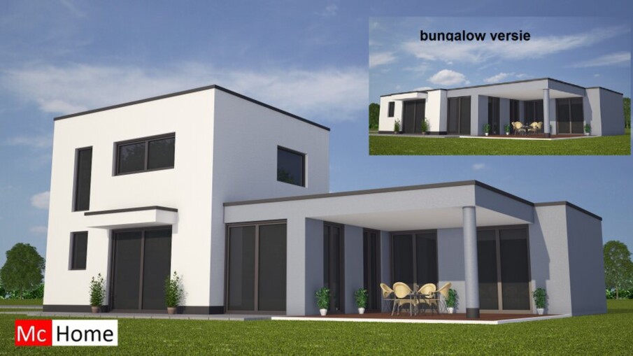 Mc-home.nl M83 moderne huis bouwen gelijkvloers met verdieping en overdekt terras