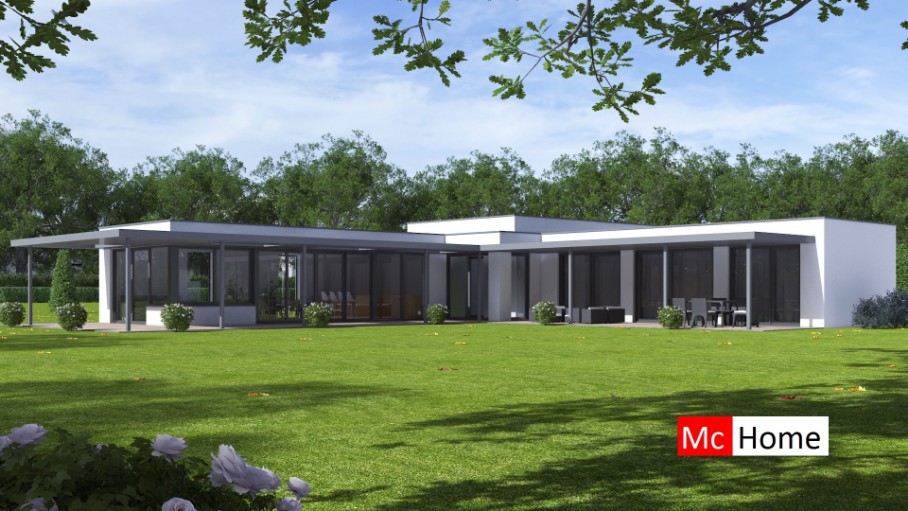 McHome B168 gelijkvloerse woining met overdekt terras en carport  staalframebouw nederland 