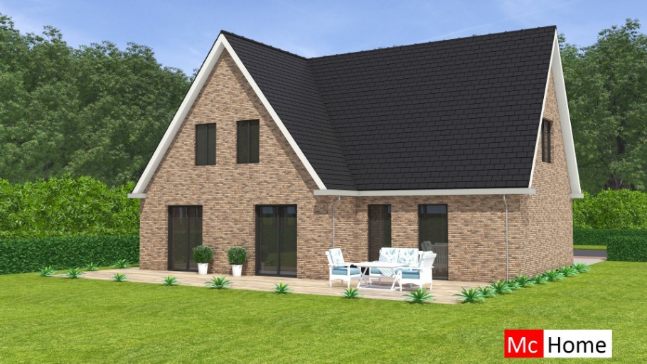 McHome K124 royale woning met zijbeuk prefab bouw STAALFRAMEBOUW Nederland steen uitvoering