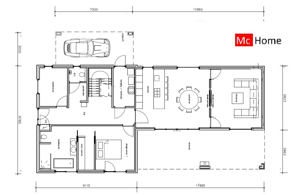 McHome M389 moderne levensloopbestendige woning met overdekt terras METEOR ATLANTA